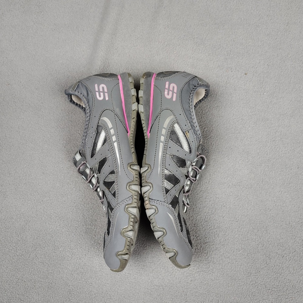 Skechers Biker Shoe Women Sz 9 Gray Pink Leather Bungee Slip On Sneaker Walking - Picture 7 of 9